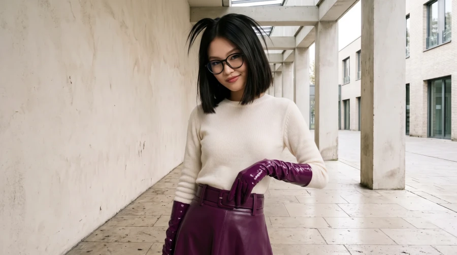 Burgundy Leather Skirt & Glossy Gloves - Image 13