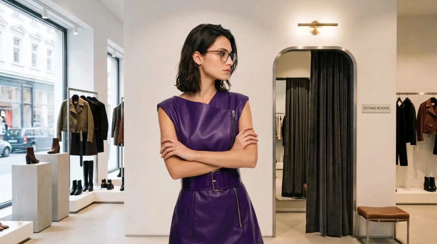 Purple Leather Statement Dress - Image 5
