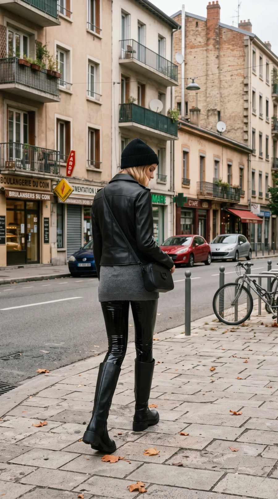 Black Leather, Latex Leggings & Knee-High Boots - Image 9