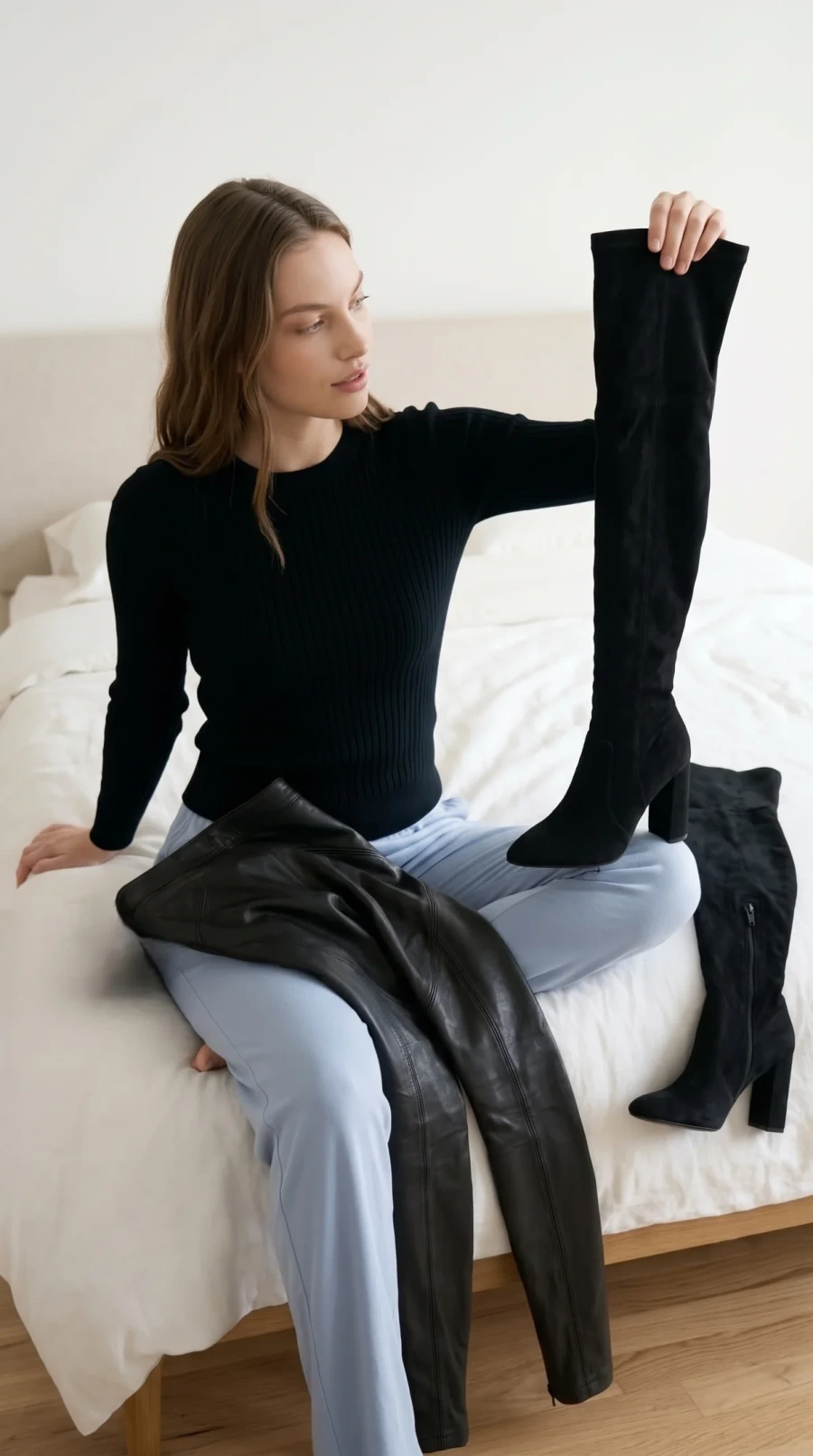 Black Leather Pants & Overknee Boots - Image 1